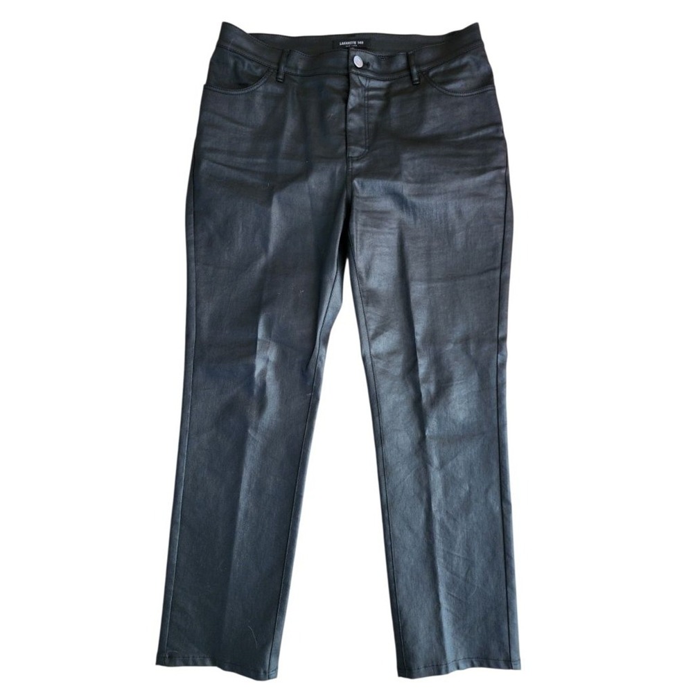 LAFAYETTE 148‎ Black Straight Leg Pants Coated Faux Leather 110 Size 10